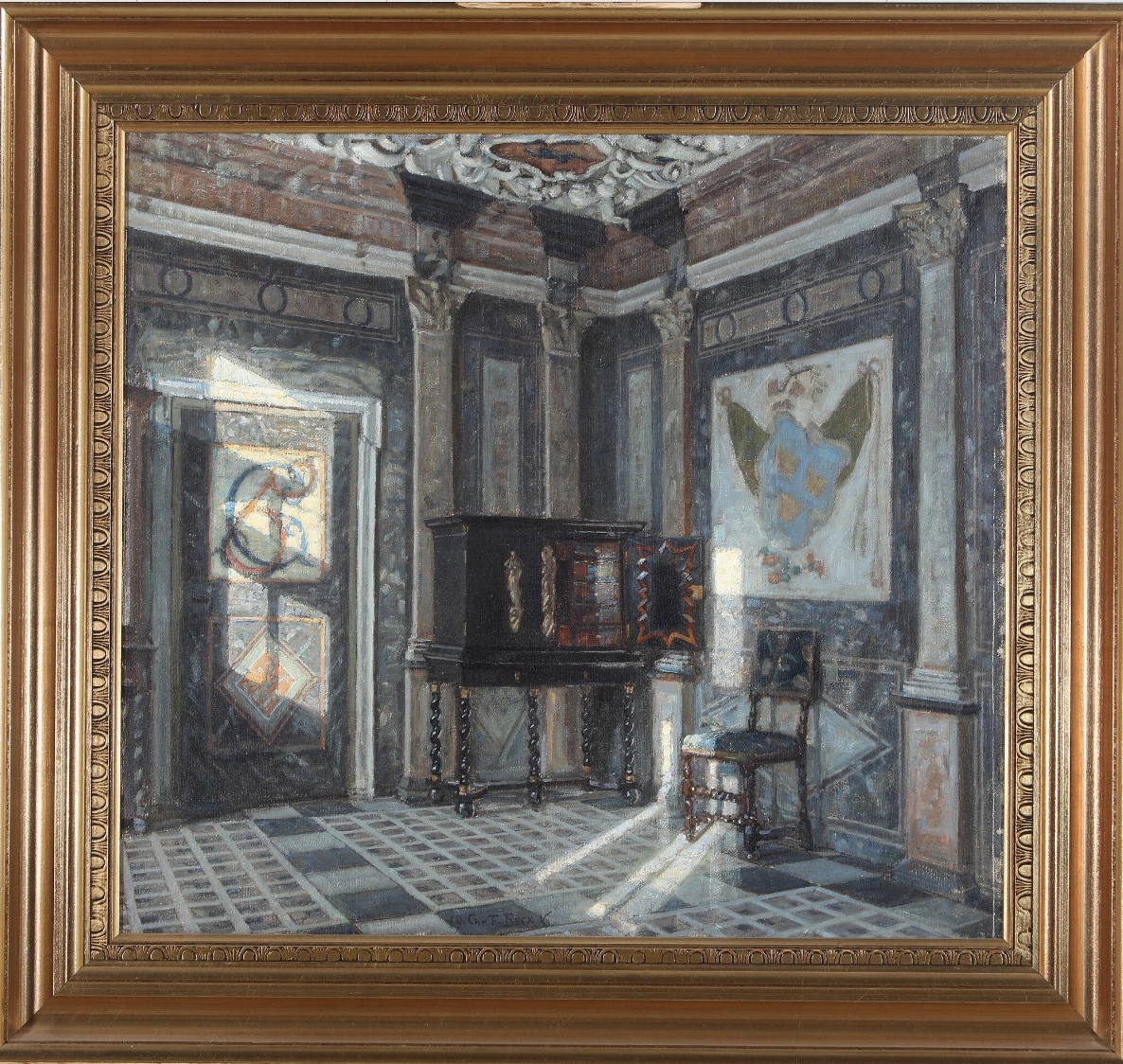 View Of The Marble Hall At Rosenborg Palace (hst), By Ch.f. Beck, 1916 -photo-2