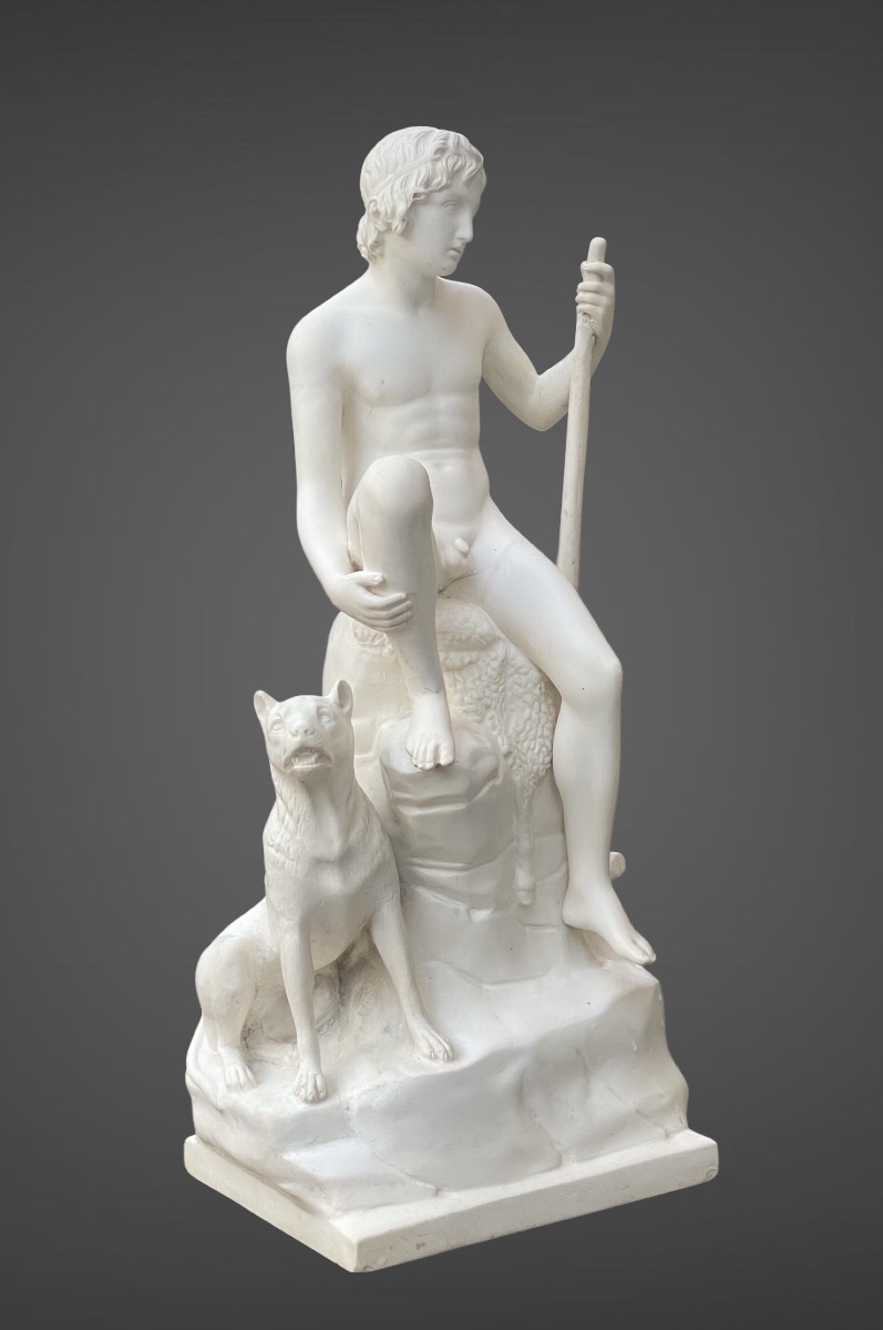 "the Shepherd," After Thorvaldsen, Large Figurine,  Maker H. G. Brix, Denmark, Circa 1900-photo-2