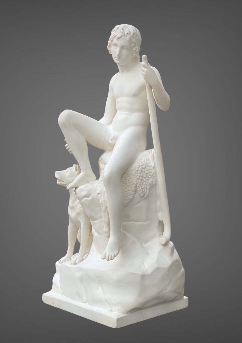 "the Shepherd," After Thorvaldsen, Large Figurine,  Maker H. G. Brix, Denmark, Circa 1900