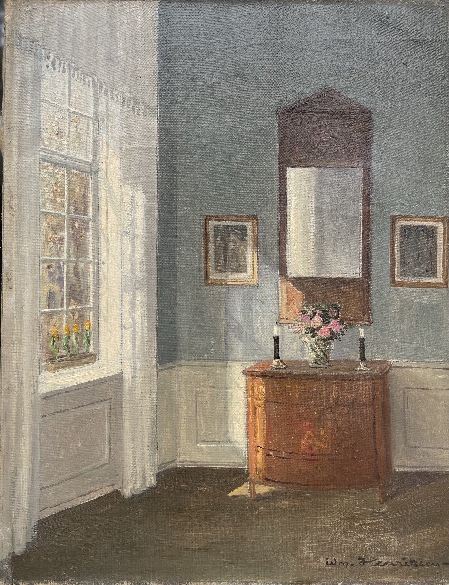 Couple de Vues d’Intérieur Danois, huile sur toile ,sign. Wm. Henriksen, circa 1915 -photo-2