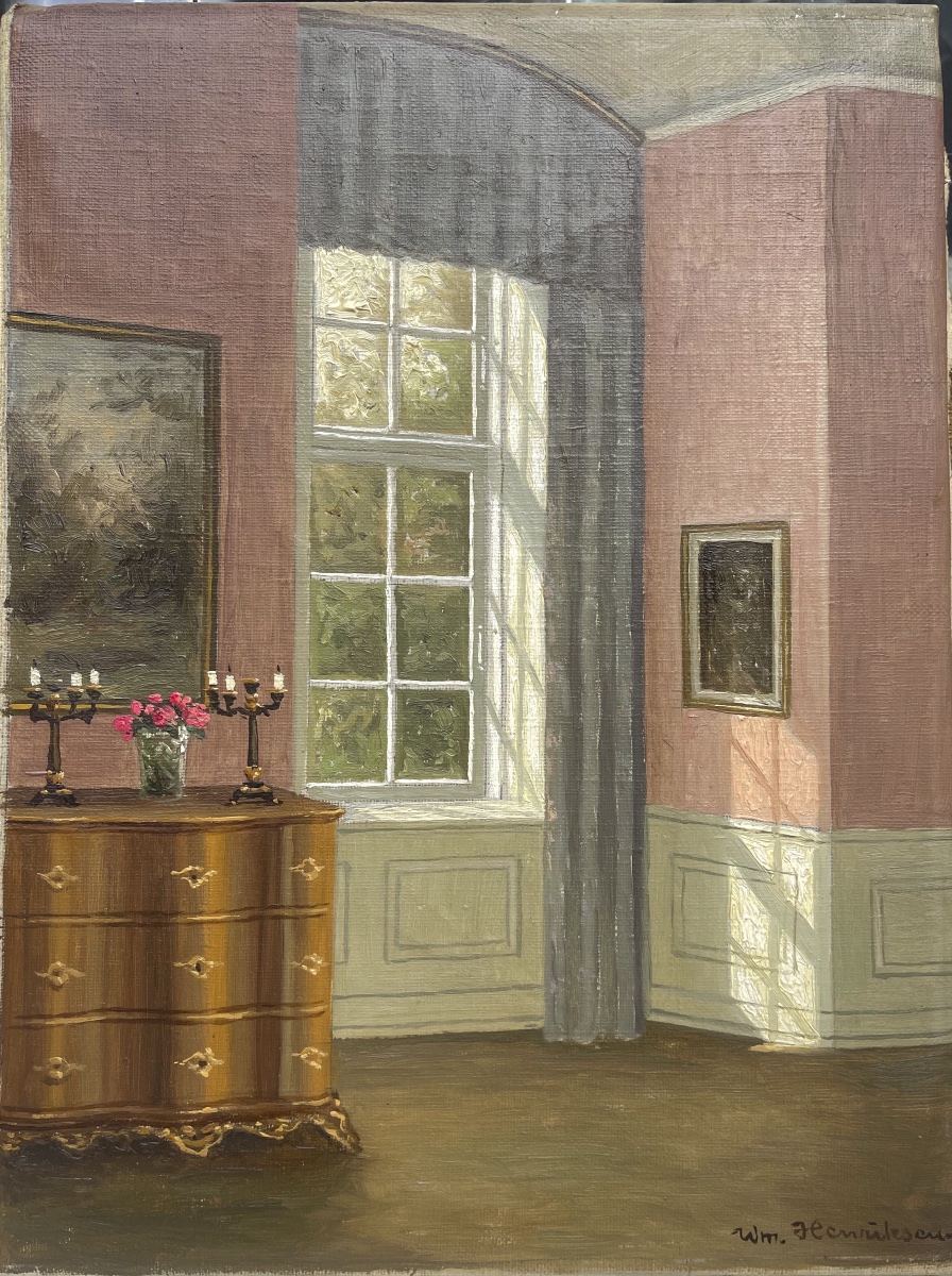 Couple de Vues d’Intérieur Danois, huile sur toile ,sign. Wm. Henriksen, circa 1915 -photo-3
