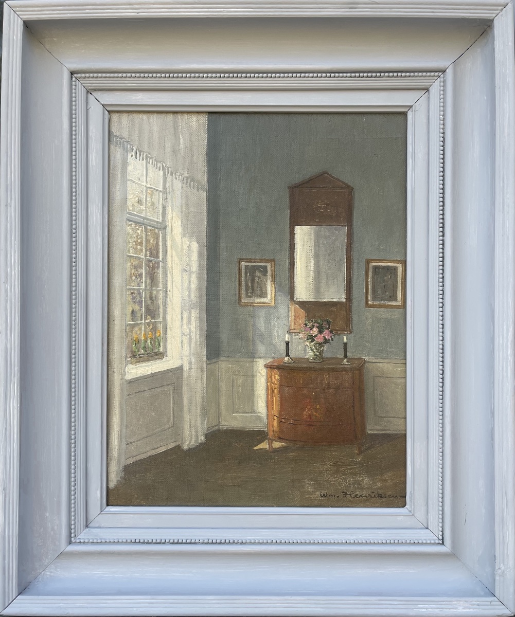 Couple de Vues d’Intérieur Danois, huile sur toile ,sign. Wm. Henriksen, circa 1915 -photo-4