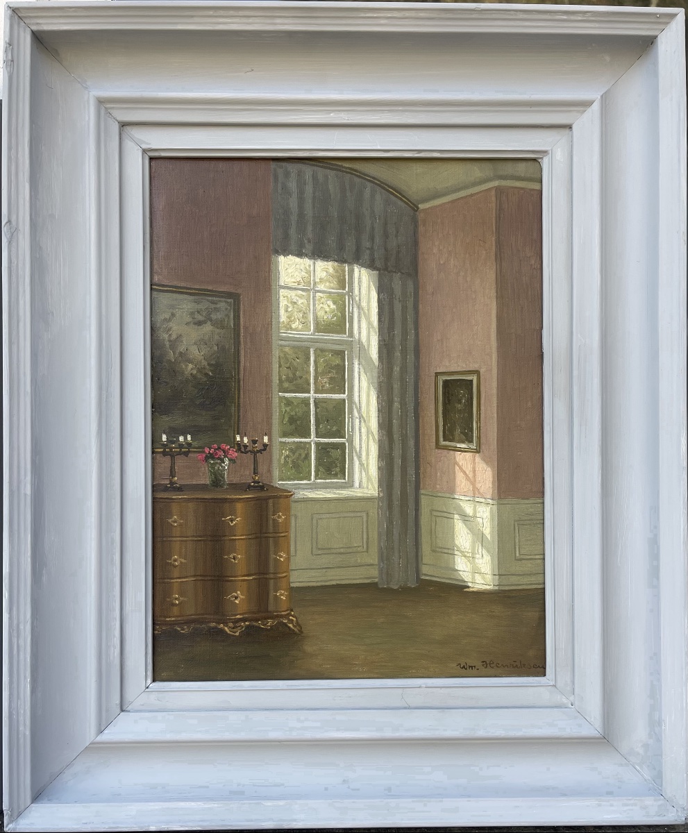 Couple de Vues d’Intérieur Danois, huile sur toile ,sign. Wm. Henriksen, circa 1915 -photo-1