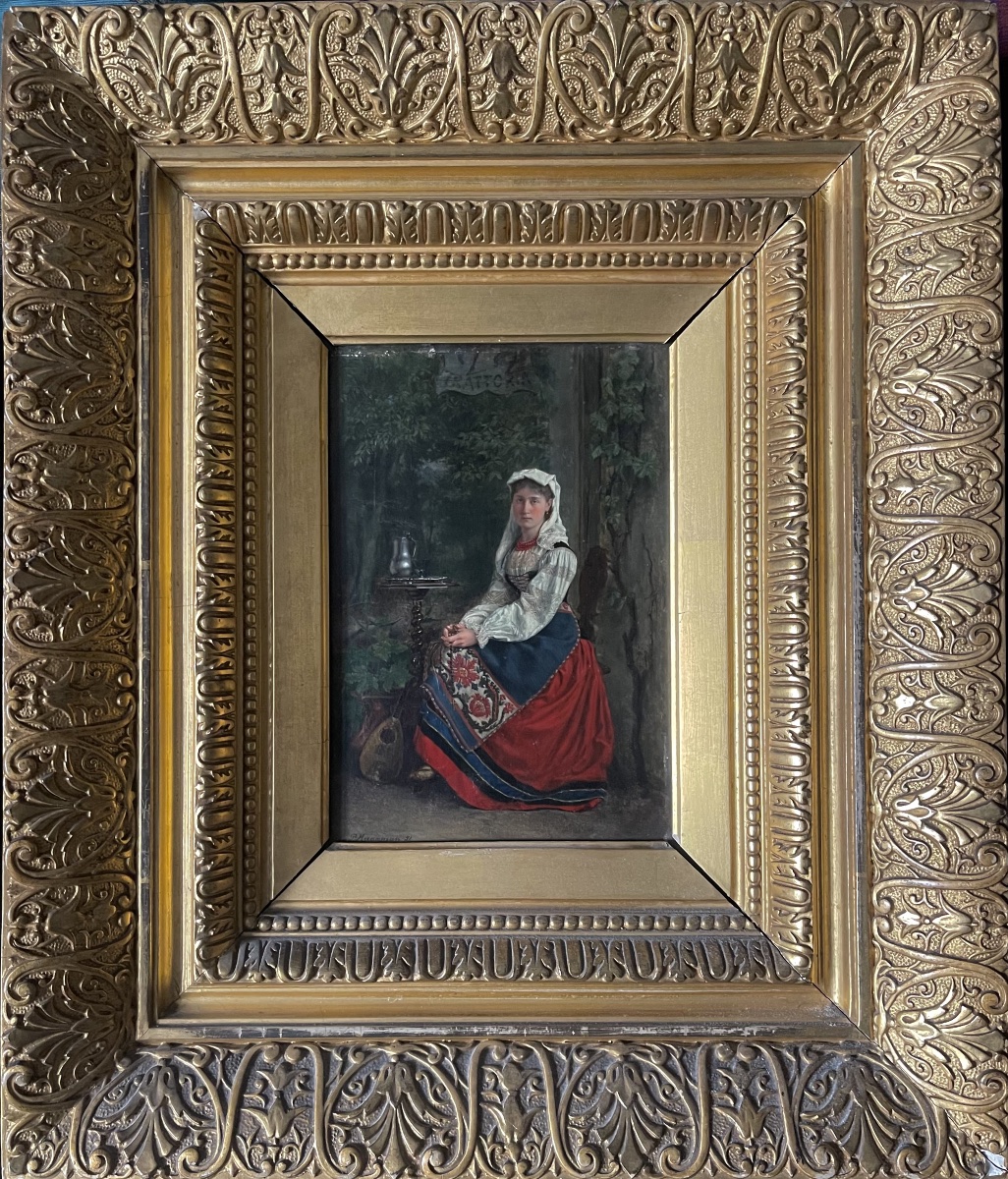 Une italienne 1881, huile sur bois, signée Pieter Haaxman-photo-2