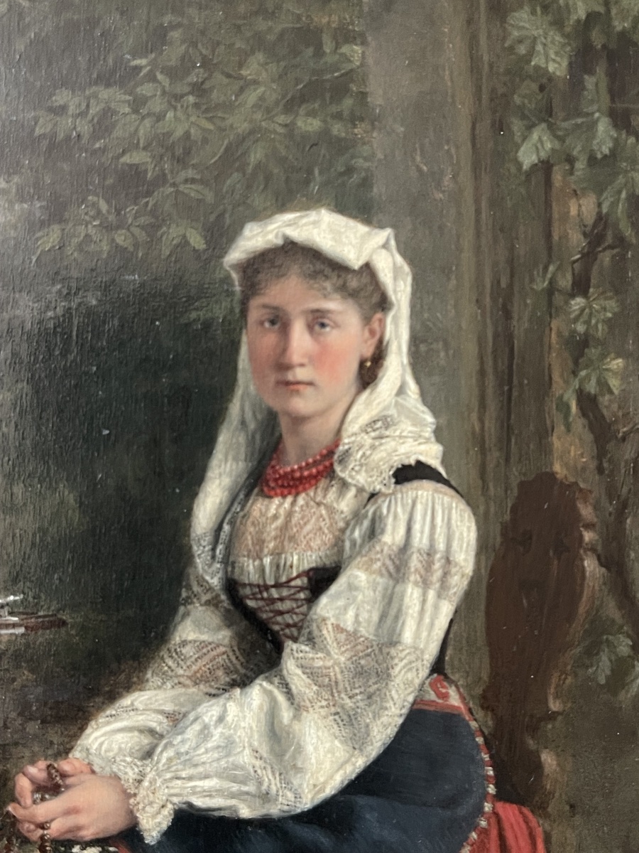 Une italienne 1881, huile sur bois, signée Pieter Haaxman-photo-4