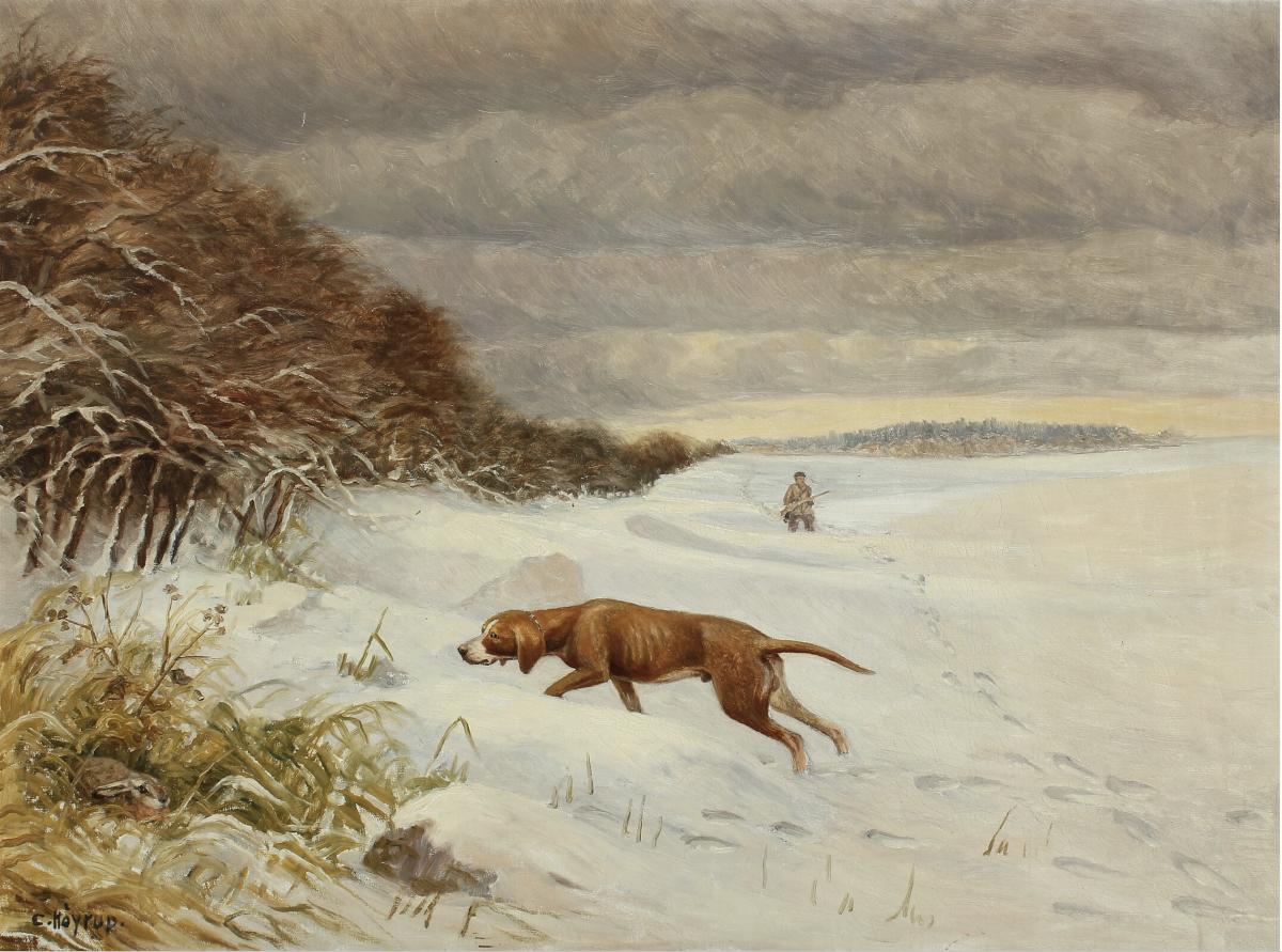 Carl Hoyrup, Danish School, Hunters Winter Landscape