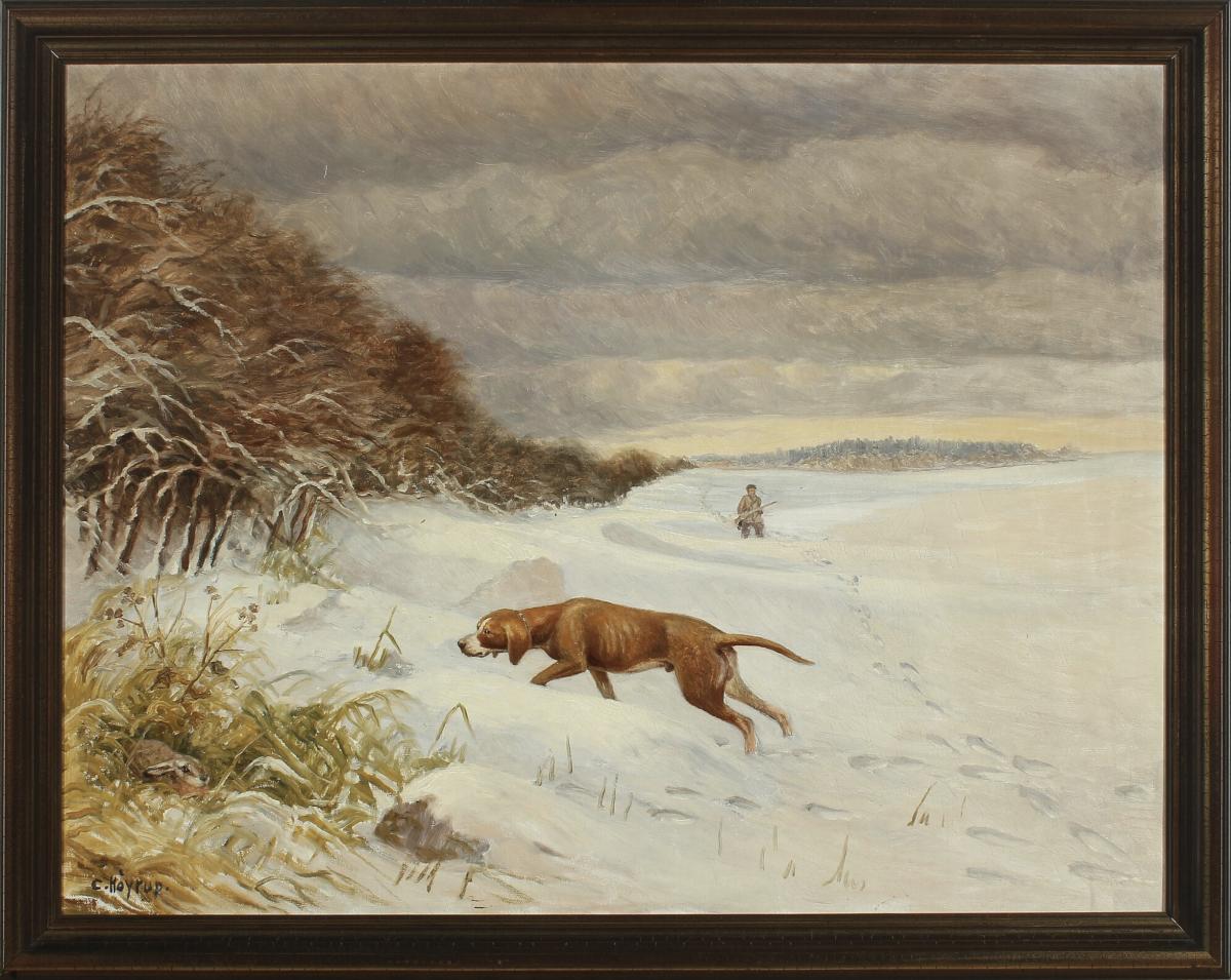 Carl Hoyrup, Danish School, Hunters Winter Landscape-photo-2