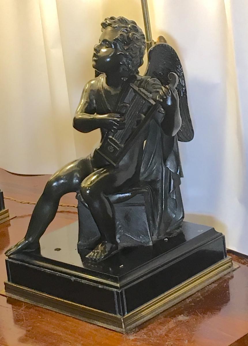 Angels Musicians Bronze Pair Lamps-photo-3