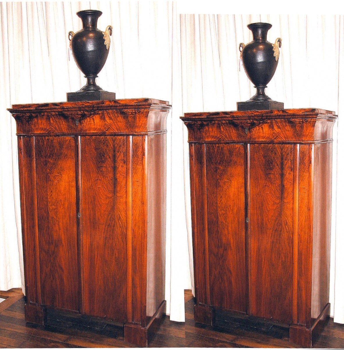 Pair Of Early Bidermeier  Cabinets  Light Walnut Veneer , Circa 1820 