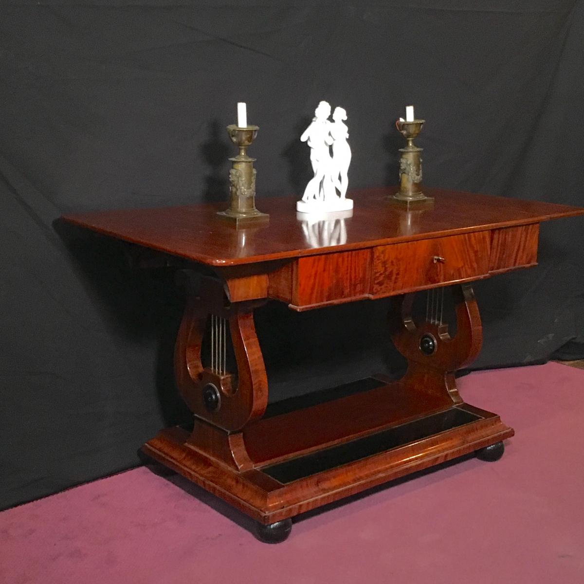 Writing Table On Lyras,  Mahogany, Denmark Circa 1860