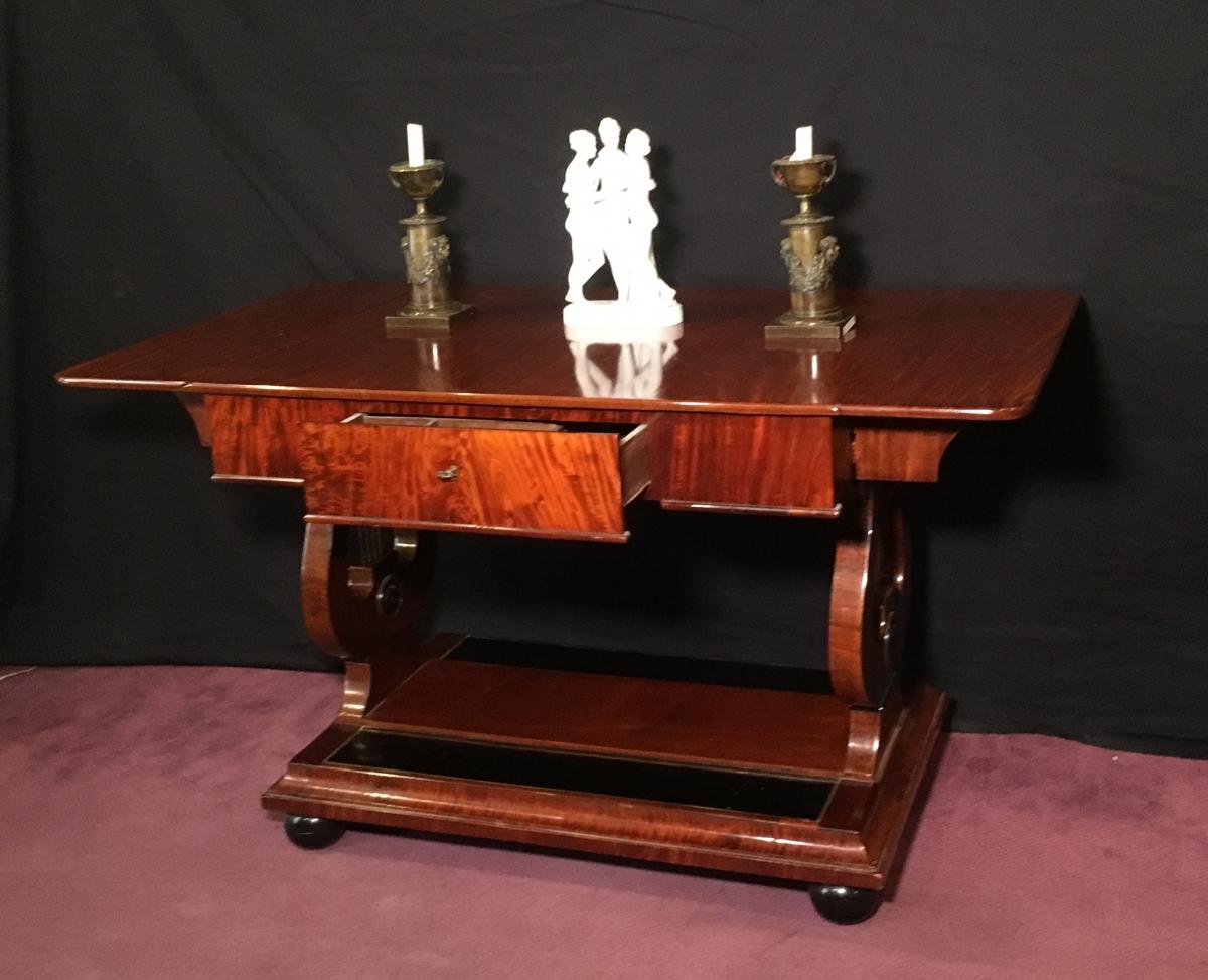 Writing Table On Lyras,  Mahogany, Denmark Circa 1860-photo-4