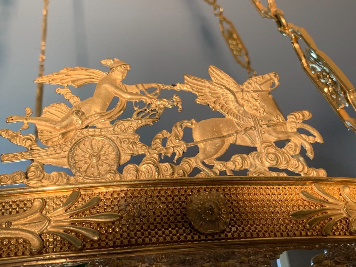 Very Large Russian Empire Style Chandelier, Gilt Bronze And  Crystal Cup -photo-4
