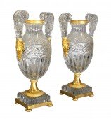 Pair Of Large Russian Empire Style Vases, Cut Crystal And Gilt Bronze H58cm-photo-2