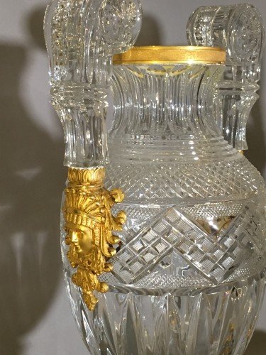 Pair Of Large Russian Empire Style Vases, Cut Crystal And Gilt Bronze H58cm-photo-3