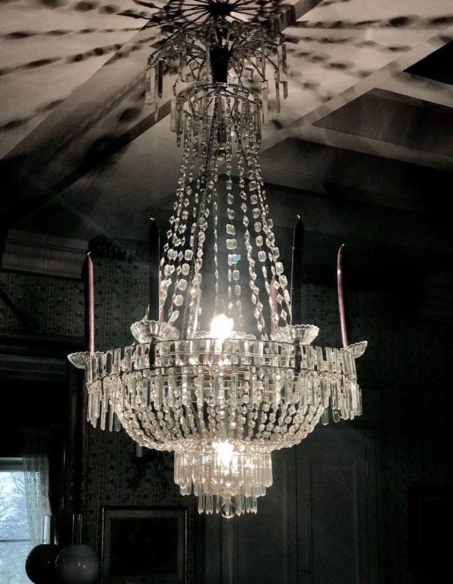 Large Art Deco Classic Swedish Crystal Chandelier (electrified By  Internal Lights) -photo-4