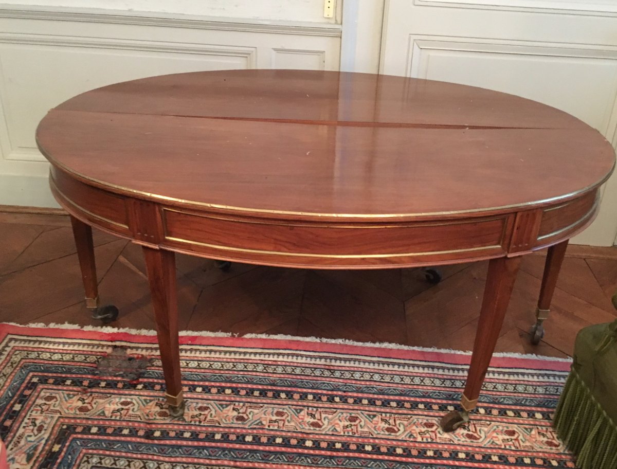 Large Dinning  Table ½ Oval  Directoire In Light Walnut -photo-3