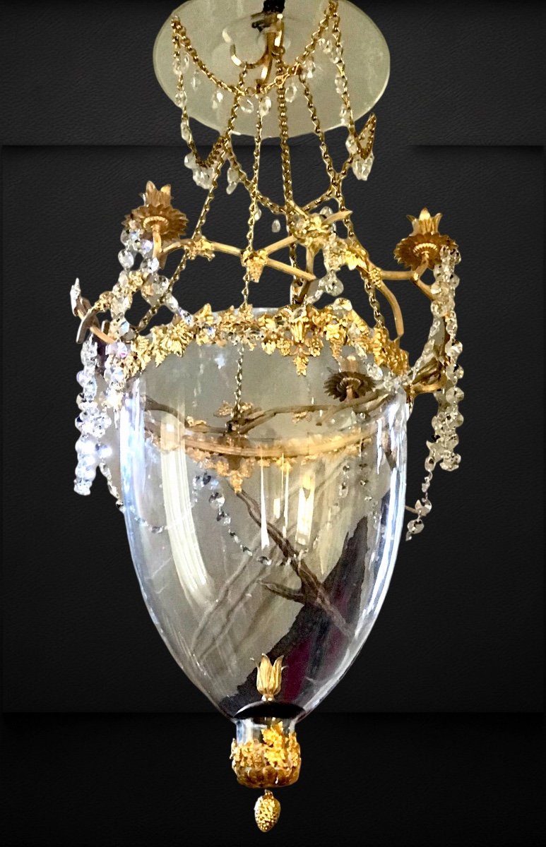 Lanterne Russe de style Neo-classique aux Pampres-  Bronze Doré et Cristal