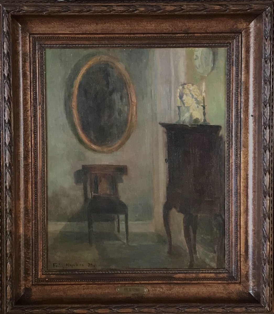 "a Danish Interior" Sign. Friis Nybo,, 27- Oil On Canvas