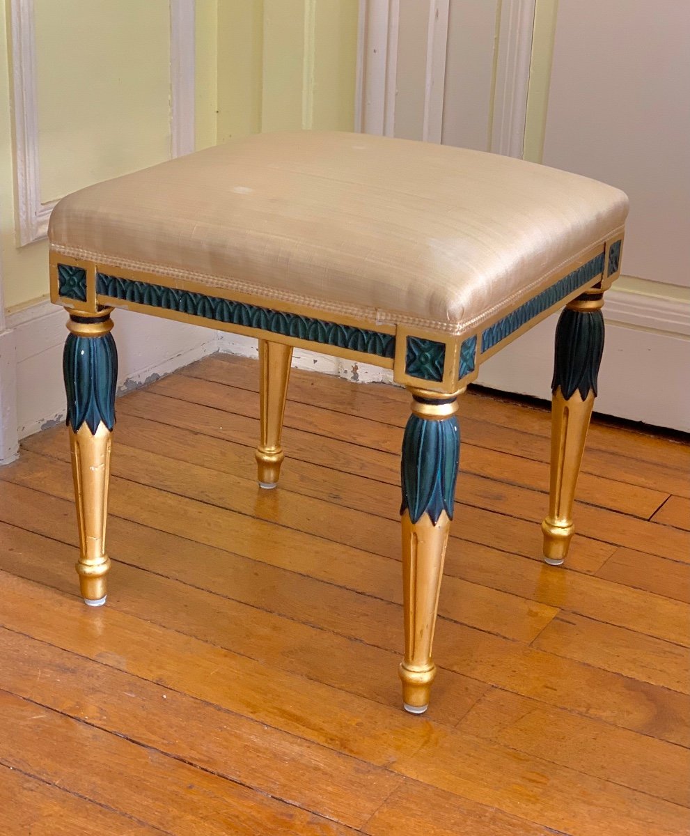 Tabouret de Style Gustavien Doré Et Patiné , Début XXeme Siècle 