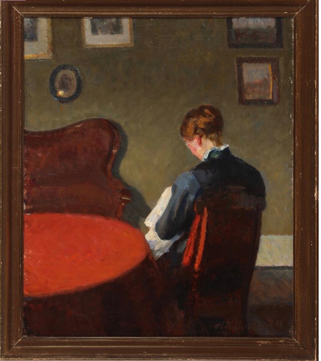 Une Femme dans un Intérieur, Vue de Dos, Hst Signée H.V.Palludan R . , Ec Danoise