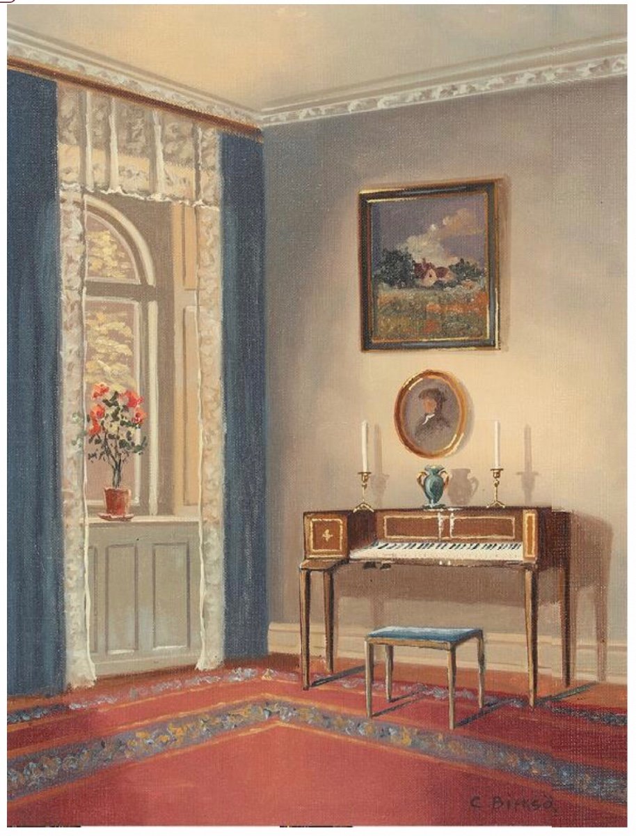 Interior With  An Harpsichord, Oil /l , Signed C.birksø, Danish Sc.b-photo-4