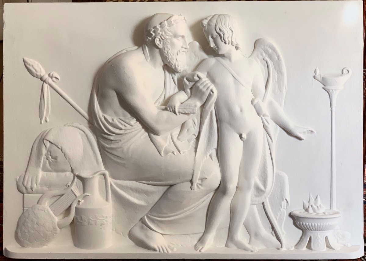 Anacreon  et Cupidon - Bas-Relief Platre , d’après Thorvaldsen ,  50x70cm 