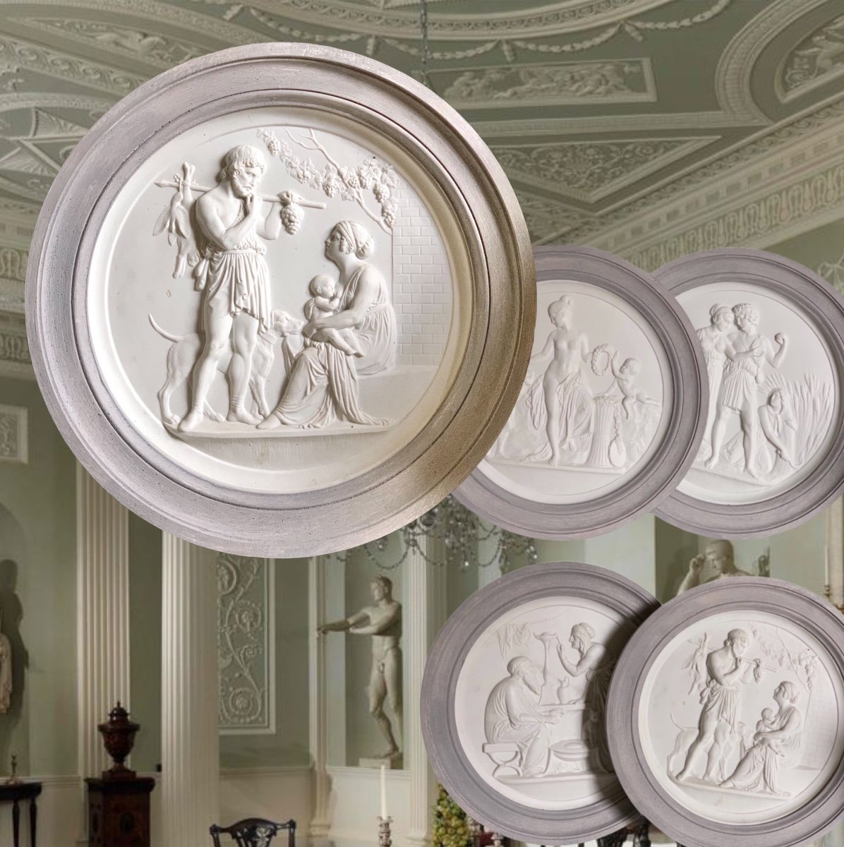 Décor de très grands Bas-reliefs Biscuit Médaillons “4 Saisons de la Vie” d’après Thorvaldsen 