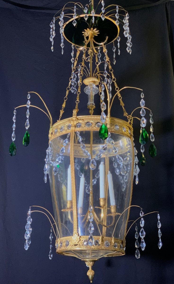 Large Lantern  With Green Crystals And Gilt Bronze In  Spirit Of Pavlovsk Palace -photo-2