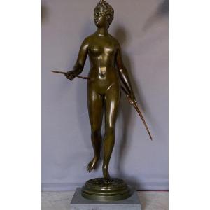 Diane, d’après J. A. Houdon , sculpture Bronze XIXeme , Belle Patine 