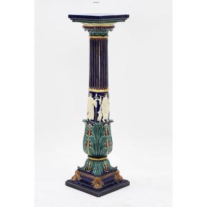  Pedestal With Dancing Antiques Relief , Gustavsberg Polychrome Ceramic, 1909