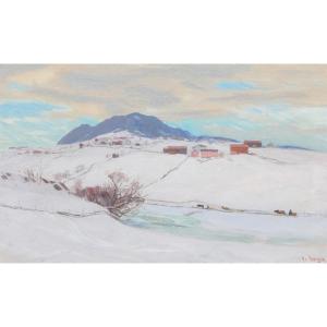 View Of Telemarken Under Snow, O/l , Signed Frederik Borgen, Norway Artist