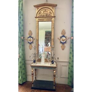 Console And Mirror Sweden, Gustavian Style, Gilded Wood