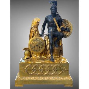 Leonidas à la Bataille des Termopyles , d’après J. L. David, pendule Philhellénique, vers 1825