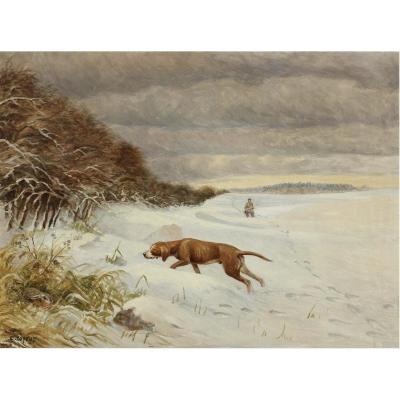 Carl Hoyrup, Danish School, Hunters Winter Landscape