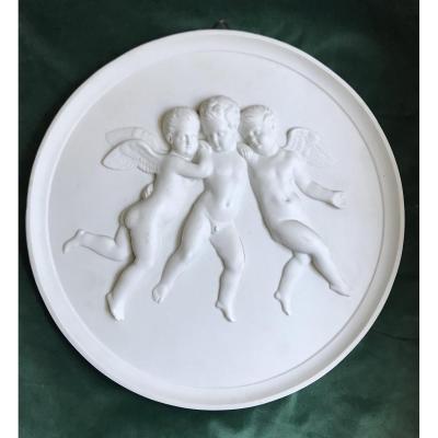 Grand Bas Relief Biscuit Thorvaldsen “trois Anges“ Bing & Grondall