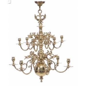 Large Dutch Chandelier , In 17th.cent. Style, 12 Lights In 2 Rows. 