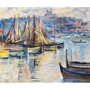 Max Agostini (1914-1997 ) " Le Port de Marseille "