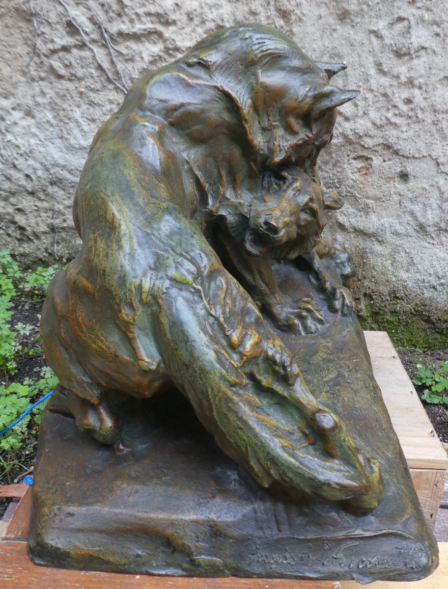 2 Wolves Arguing Over A Lamb By Angiolo Vannetti 1881-1962-photo-7