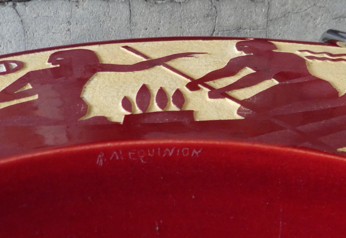 Large Art-deco Dish By Roger Mequinion 1905-1985-photo-3