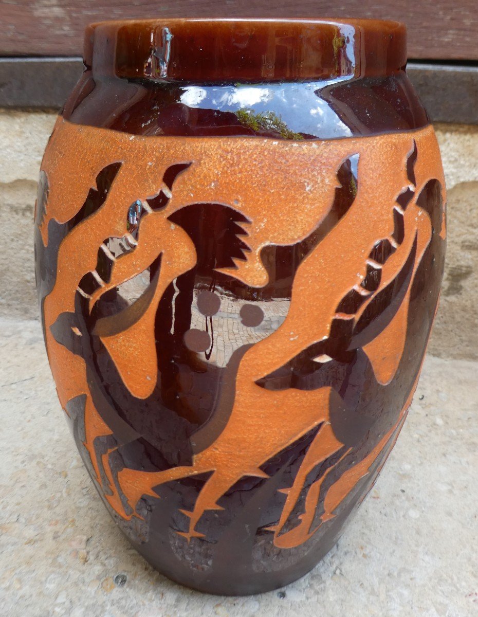 Vase With Gazelles Art-deco Period By Roger Mequinion-photo-4
