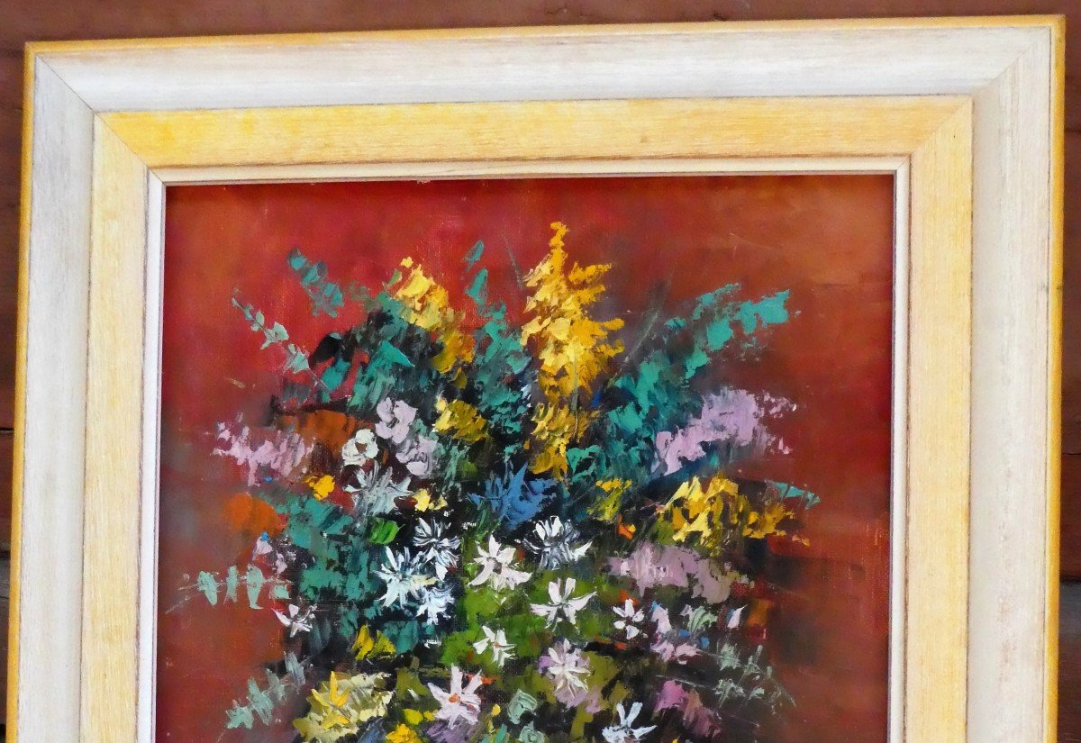Bouquet Of Flowers By Robert Rouard 1930-2006-photo-3