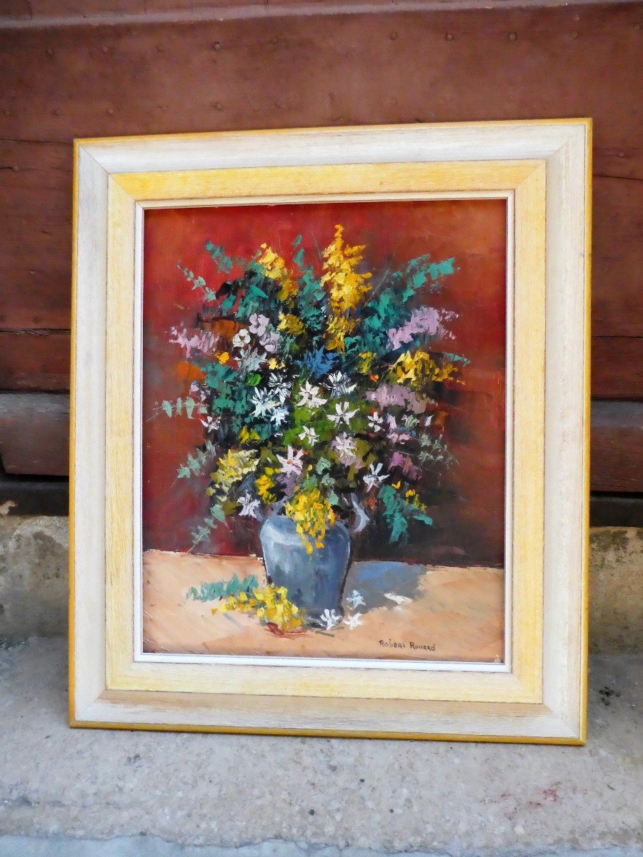 Bouquet Of Flowers By Robert Rouard 1930-2006-photo-6