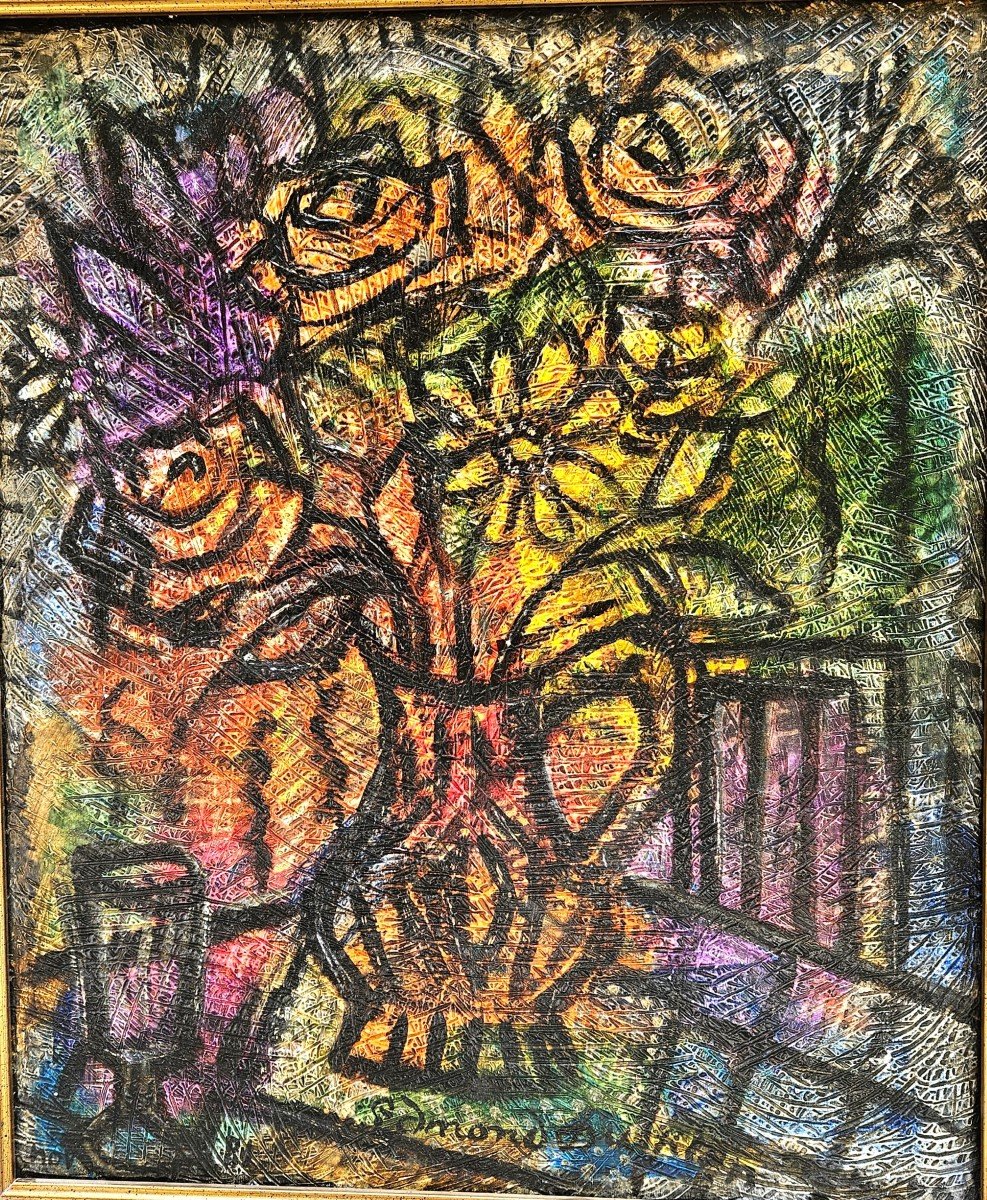 Fleurs Dans Un Vase Par Edmond Duplan 1910-1994-photo-2