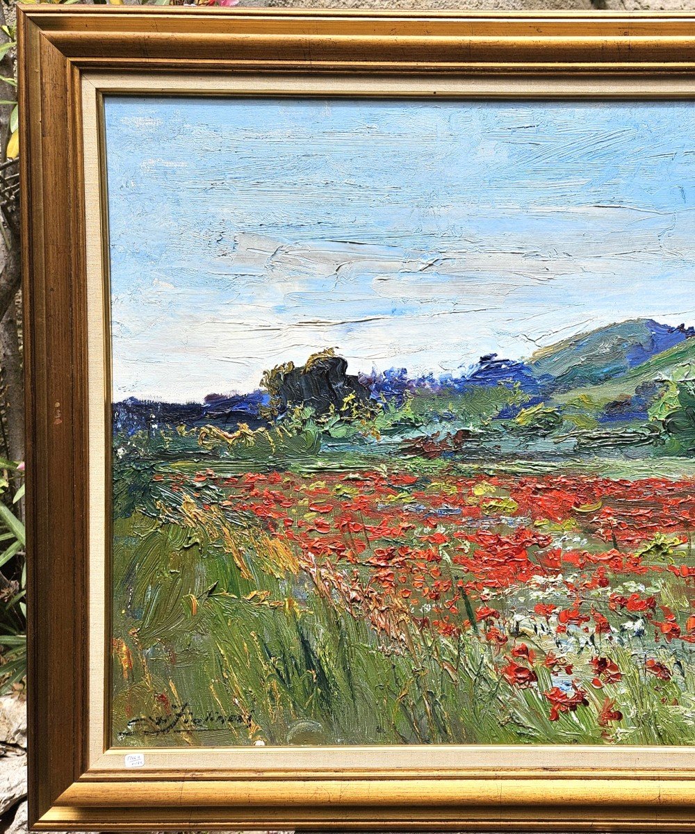 Champs De Coquelicots Par Costanzo Waldemaro Figlinesi 1912-1991-photo-3