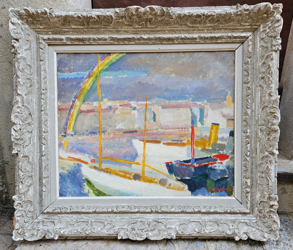 Rainbow Over The Port Of Marseille By Augustin Carrera 1878-1952