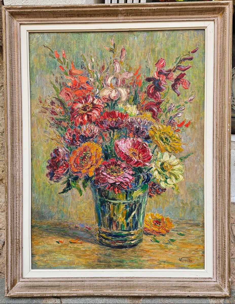 Bouquet De Fleurs Par Victor Louis Cuguen 1882-1969-photo-2