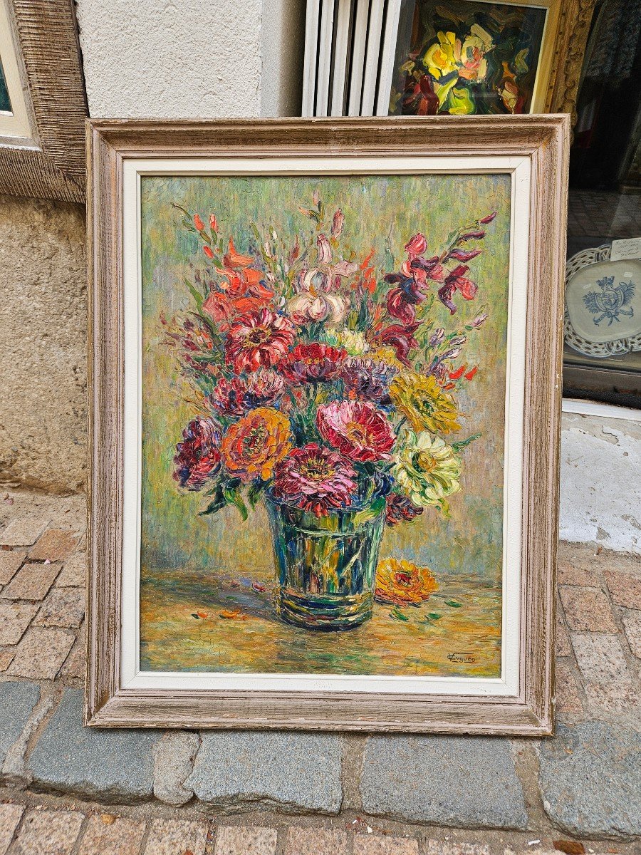 Bouquet De Fleurs Par Victor Louis Cuguen 1882-1969-photo-3