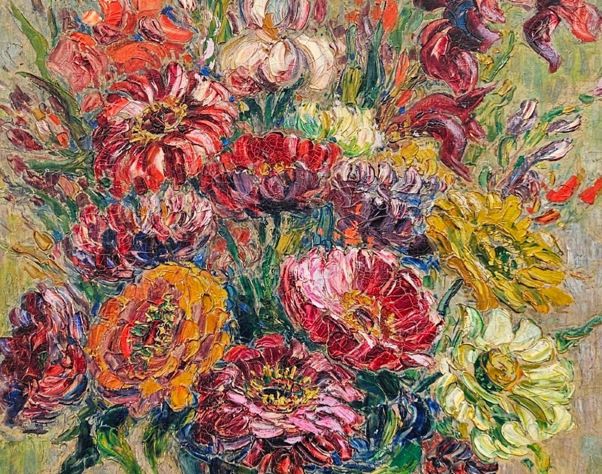 Bouquet De Fleurs Par Victor Louis Cuguen 1882-1969-photo-5