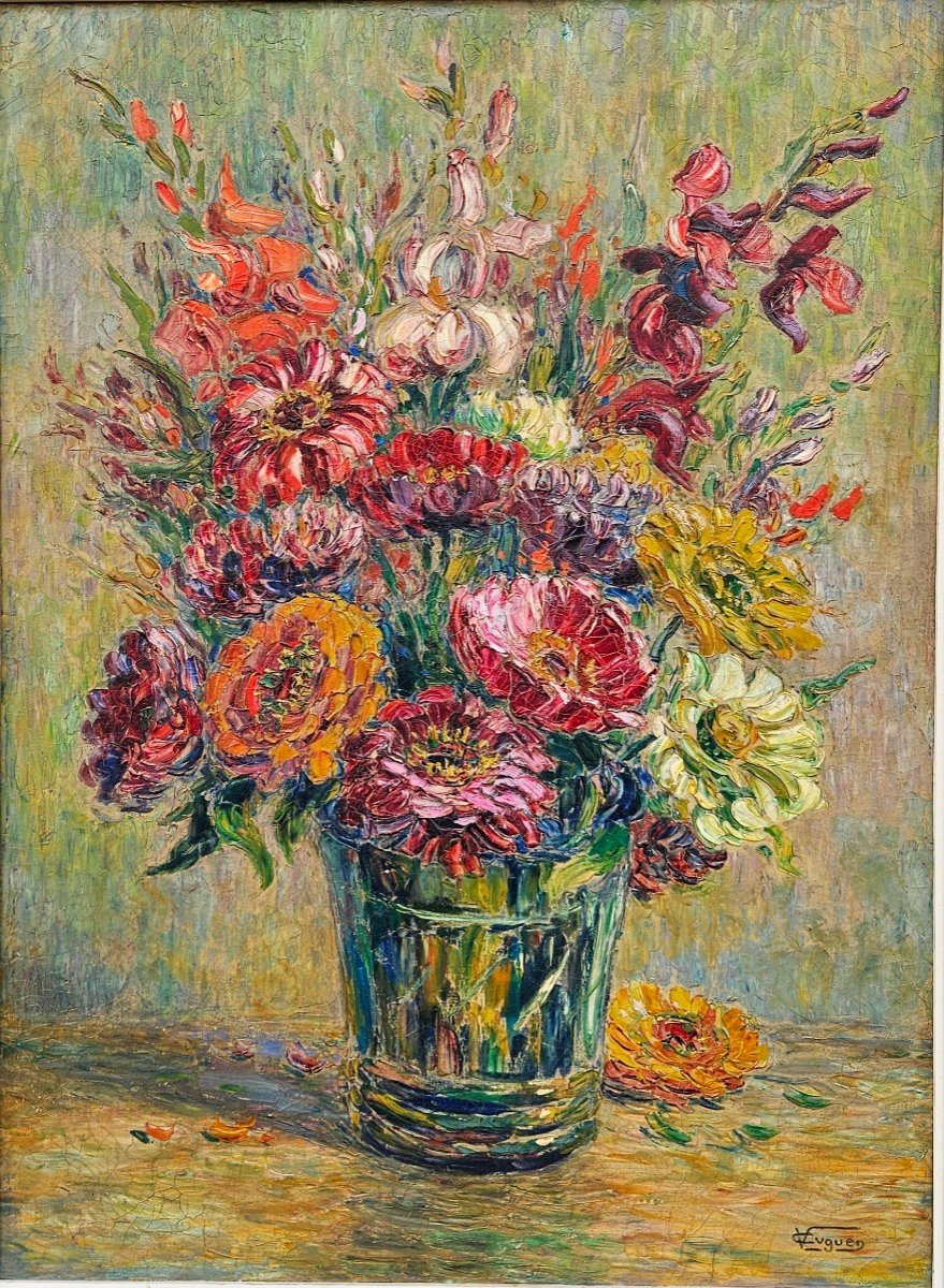 Bouquet De Fleurs Par Victor Louis Cuguen 1882-1969