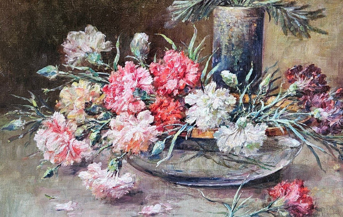 Carnations And Mimosas By André Bellemain 1860-1940-photo-5